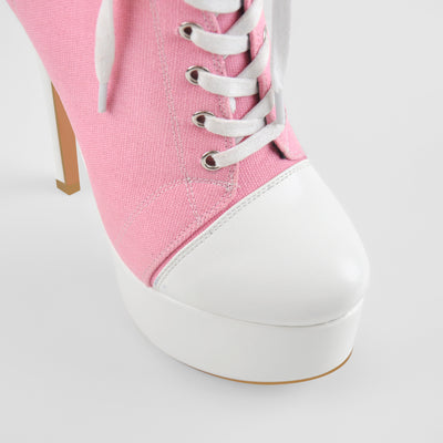 Platform Lace Up Zipper Pink Canvas Boots