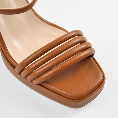 Platform Design Heel Ankle Strap Black Brown Sandals