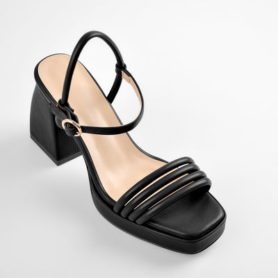 Platform Design Heel Ankle Strap Black Brown Sandals