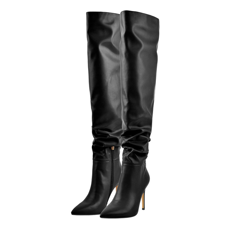 Black Pointed Toe Stiletto Tight High Boots 10CM Heel
