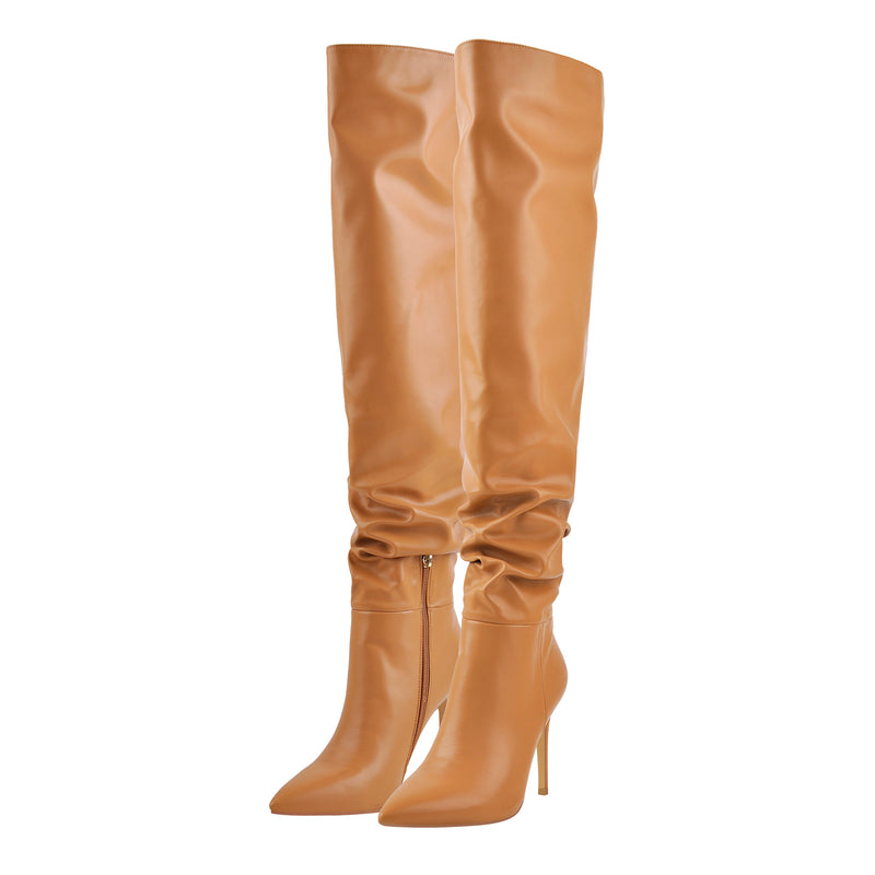 Brown Pointed Toe Stiletto Tight High Boots 10CM Heel