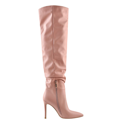 Pink Pointed Toe Stiletto Tight High Boots 10CM Heel