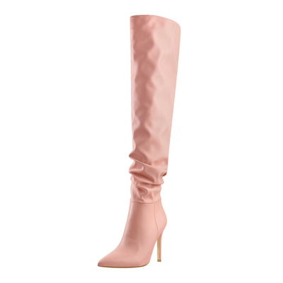 Pink Pointed Toe Stiletto Tight High Boots 10CM Heel