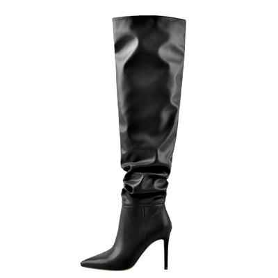 Black Pointed Toe Stiletto Tight High Boots 10CM Heel