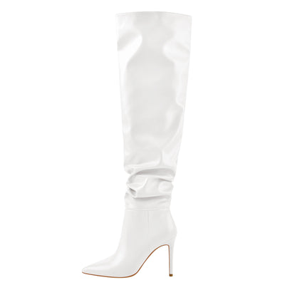 White Pointed Toe Stiletto Tight High Boots 10CM Heel