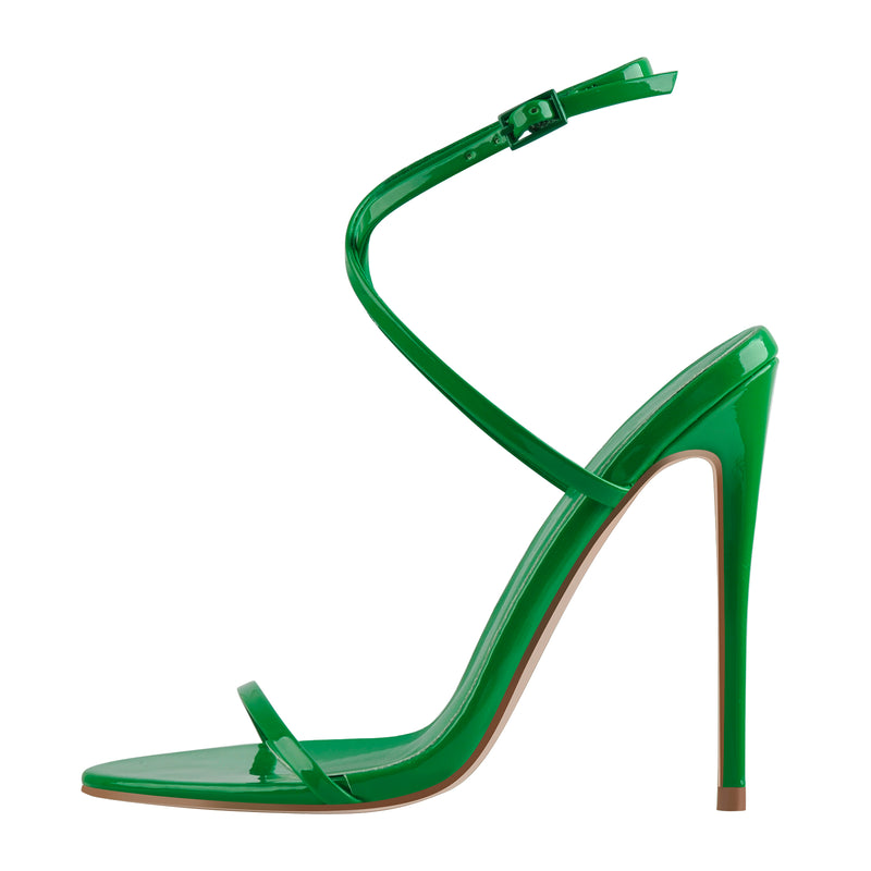 Green Round Toe Ankle High Heel Sandals