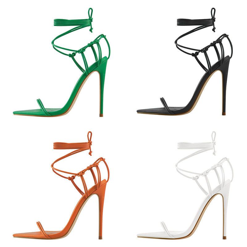 Pointed Toe Lace Up Strap High Heel Sandals