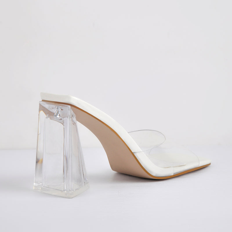 White Green Clear Chunky Heel Sandals Mules