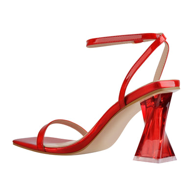 Square Open Toe High Heels Red Sandals