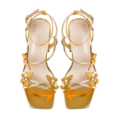 Ankle Strap Butterfly Decor Mid Chunky Heels Sandals