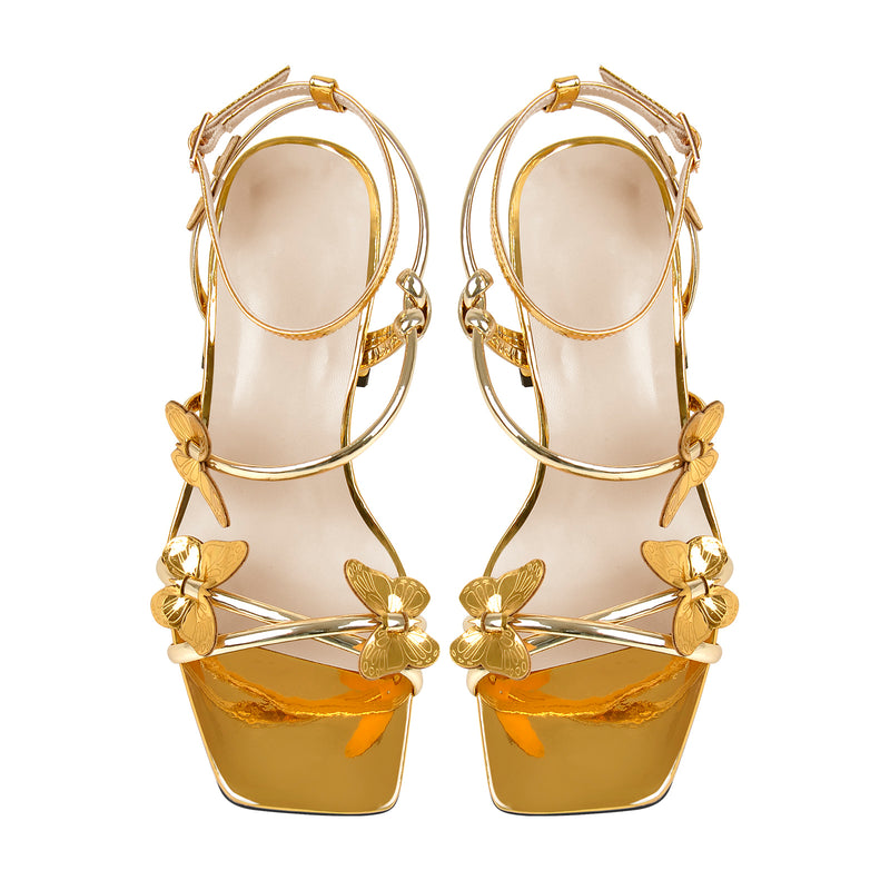 Ankle Strap Butterfly Decor Mid Chunky Heels Sandals