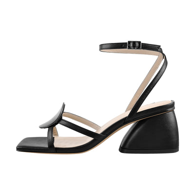 Square Toe Ankle Strap Chunky Low Heel Sandals