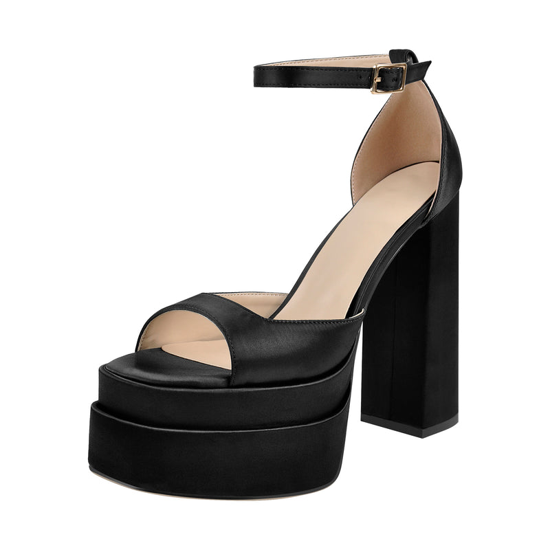 Double Platform Ankle Strap Chunky Heel Sandals