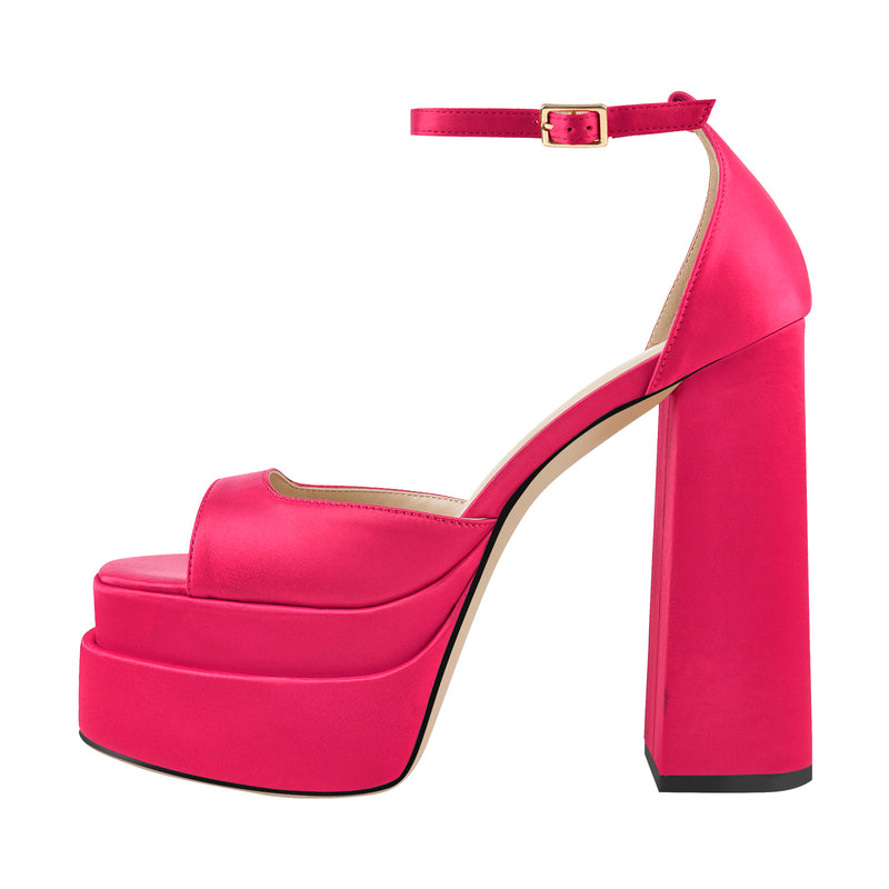 Double Platform Ankle Strap Chunky Heel Sandals