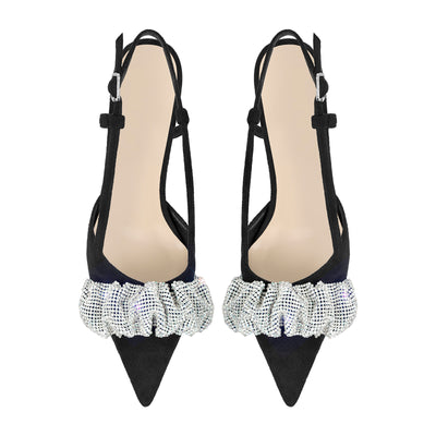 Rhinestone Pointed Toe Slingback Pumps