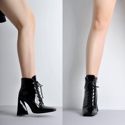 Square Toe Triangle Chunky Heel Ankle Boots