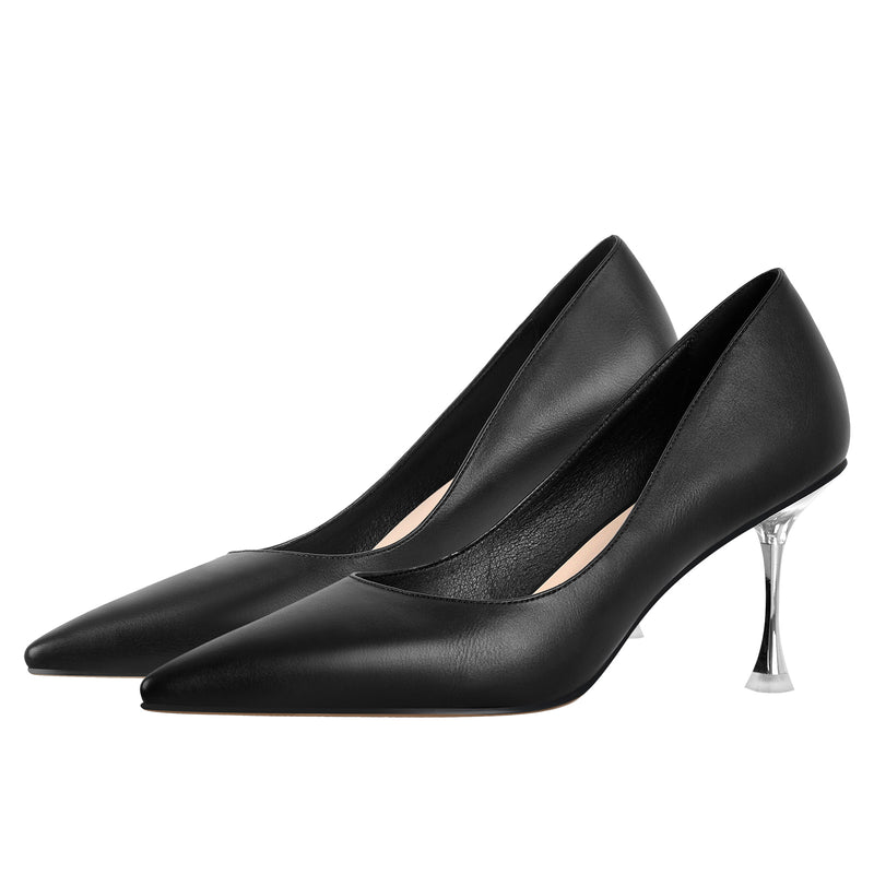 Black Slip on Mid Heel Pumps