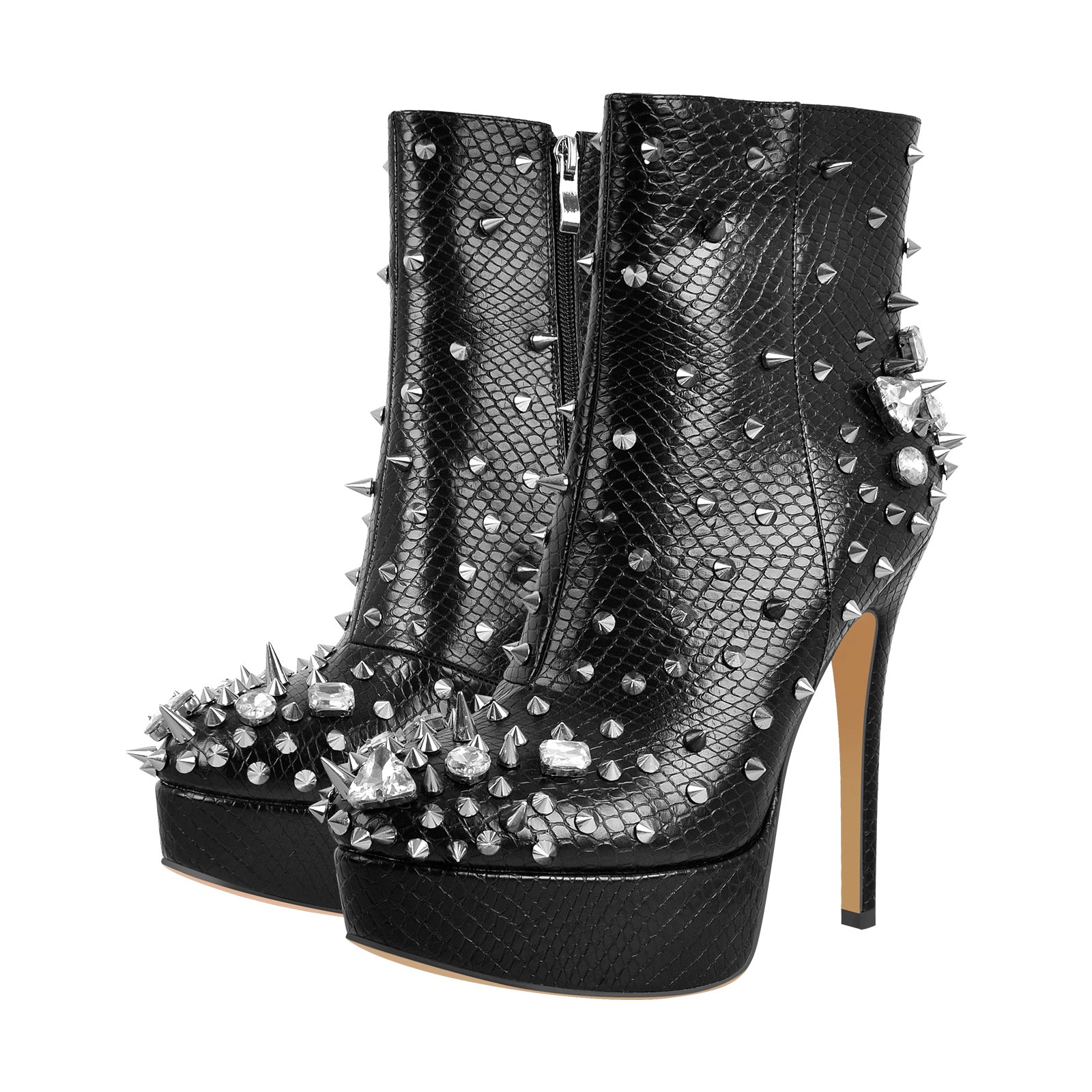 Black Rhinestone Rivet Studded Platform Ankle Boots – Onlymaker