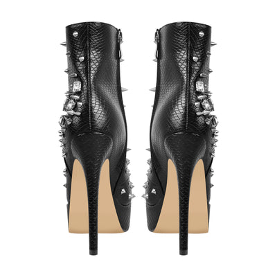 Black Rhinestone Rivet Studded Platform Ankle Boots