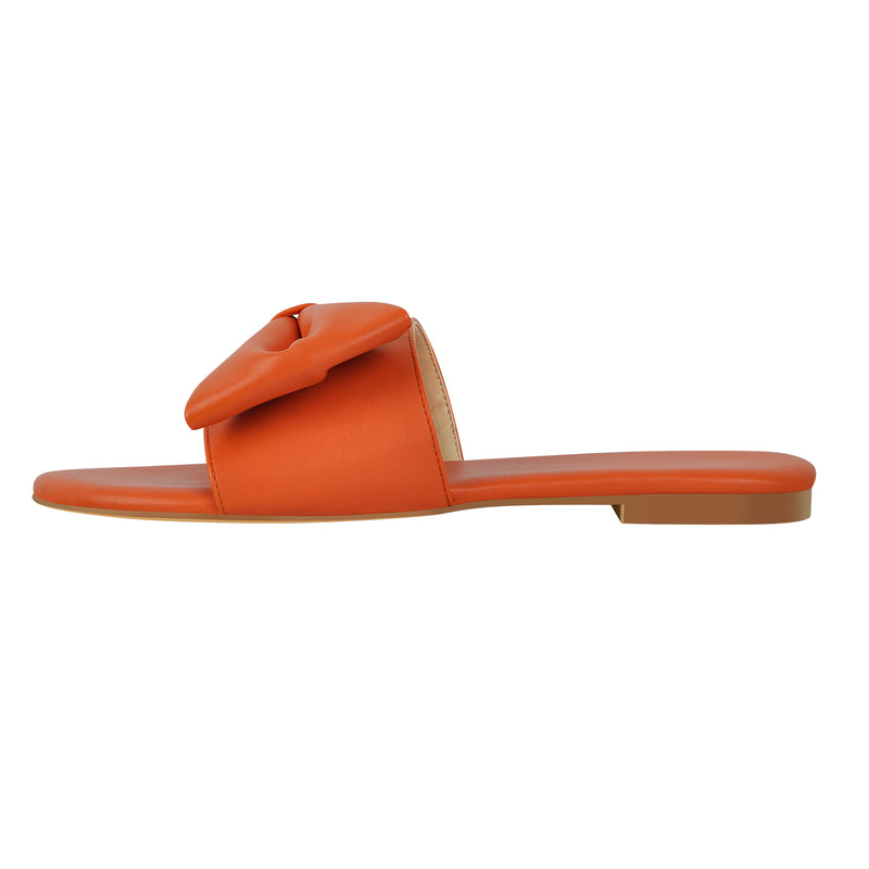 Orange Bow Round Toe Flat Sandals