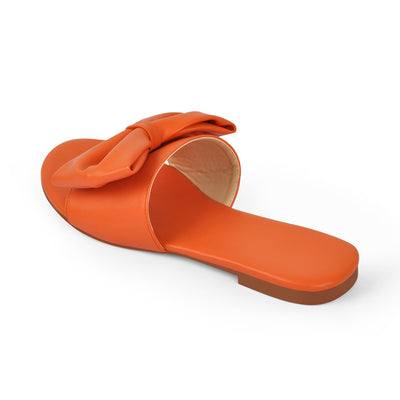 Orange Bow Round Toe Flat Sandals