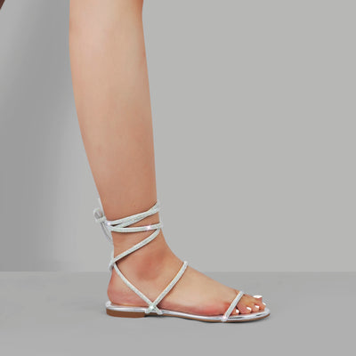 Diamante Lace up Flat Sandals