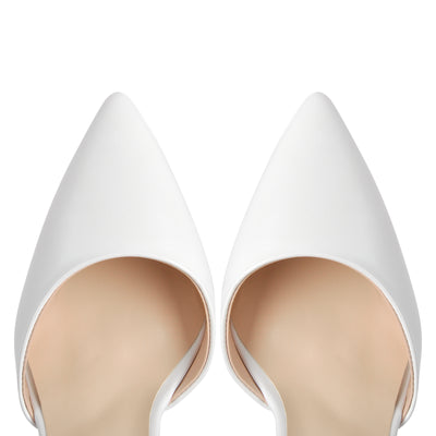 White Pointed Toe Platform Chunky Pumps