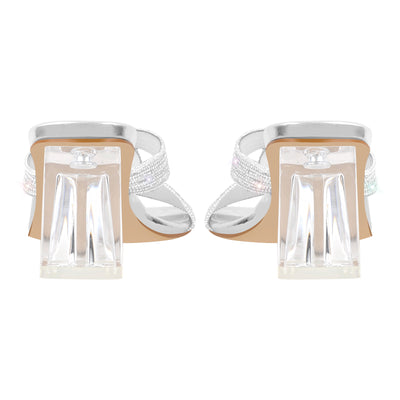 Rhinestone Strap Clear Block Sandals Mules