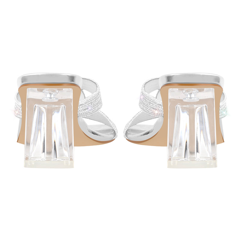 Rhinestone Strap Clear Block Sandals Mules