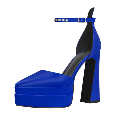 Double Platform Pointed Toe Chunky Heel Pumps