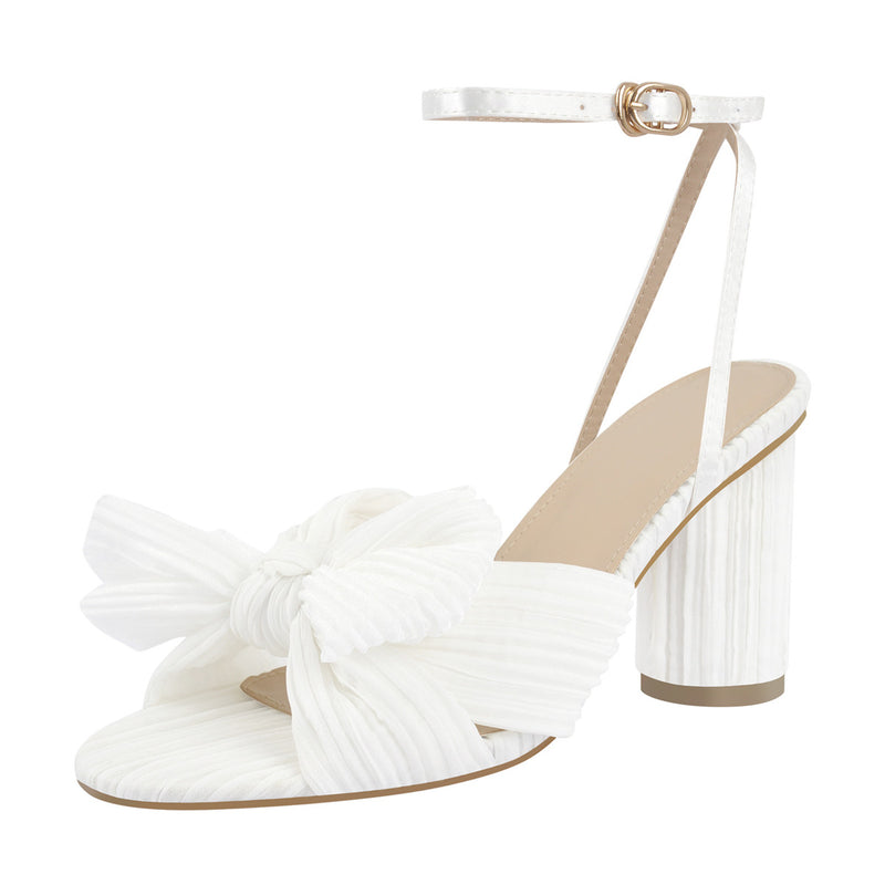 Pleated Bow Cylindrical Chunky Heel Sandals – Onlymaker