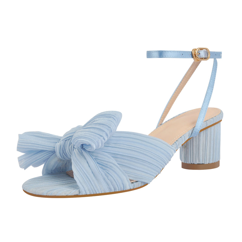 Pleated Bowknot Mid Chunky Heel Sandals – Onlymaker