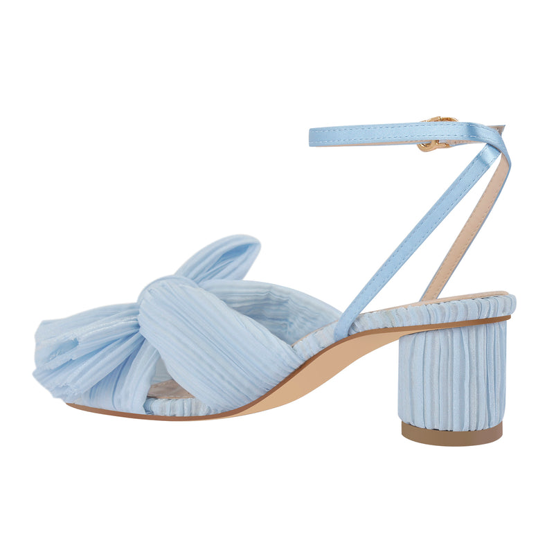 Pleated Bowknot Mid Chunky Heel Sandals