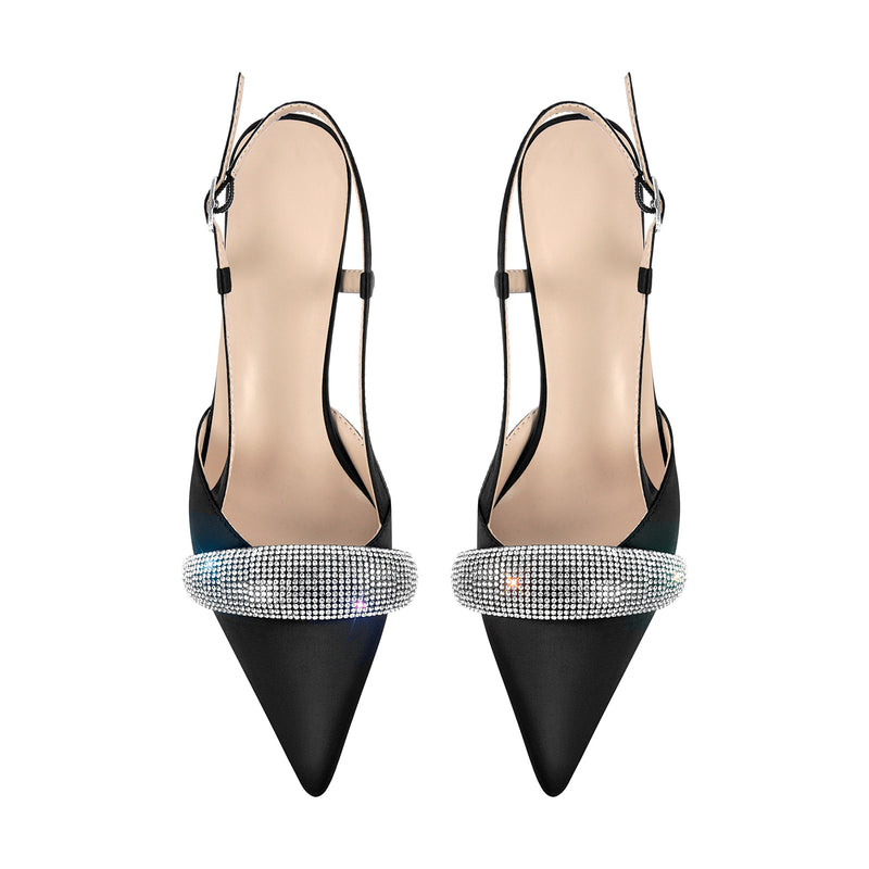 Rhinestone Pointed Toe Slingback Pumps