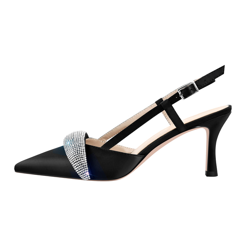 Rhinestone Pointed Toe Slingback Pumps