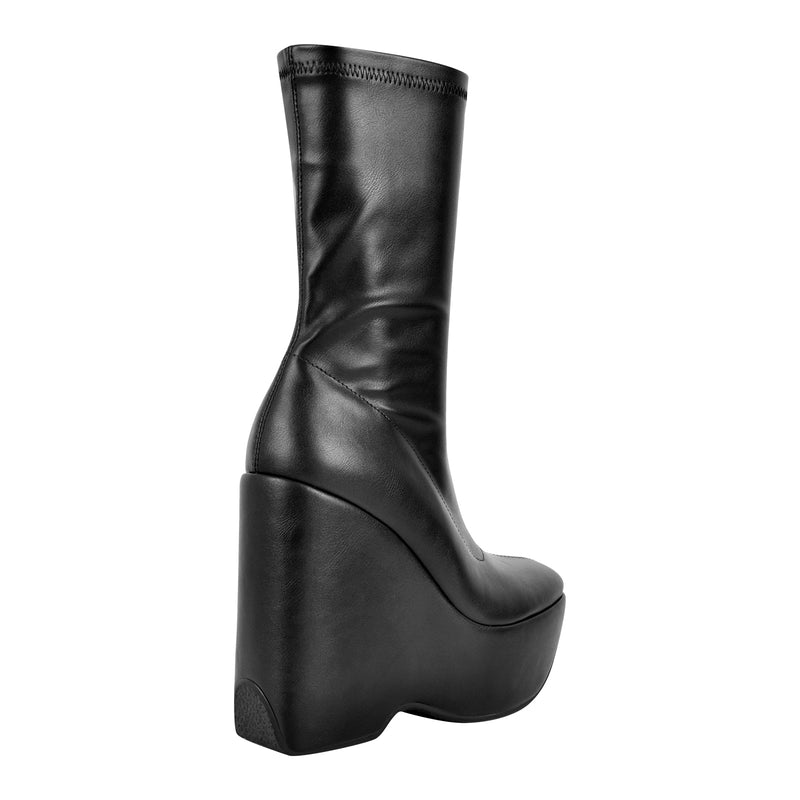 Black Platform Zip Up Mid-Calf Boots