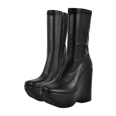 Black Platform Zip Up Mid-Calf Boots