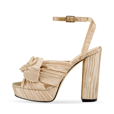 Platform Ankle Strap Pleated Bow Sandals