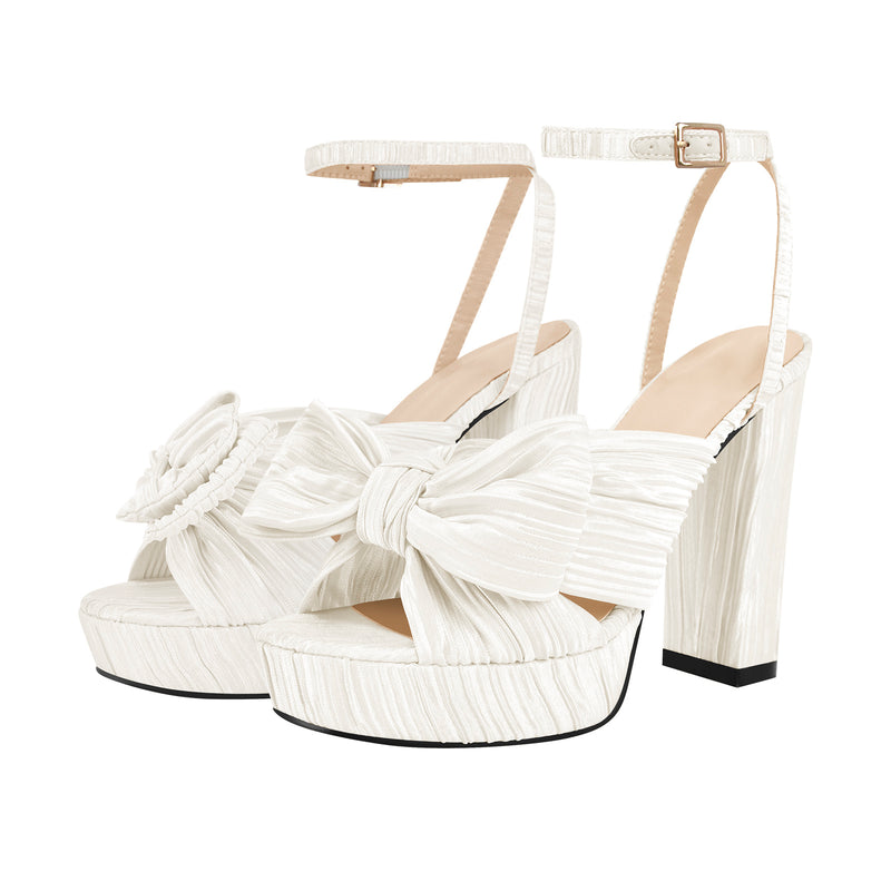 Platform Ankle Strap Pleated Bow Sandals – Onlymaker