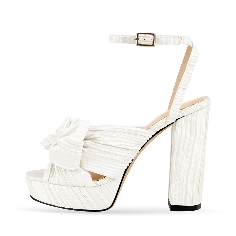 Platform Ankle Strap Pleated Bow Sandals – Onlymaker