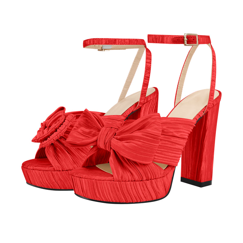 Platform Ankle Strap Pleated Bow Sandals – Onlymaker