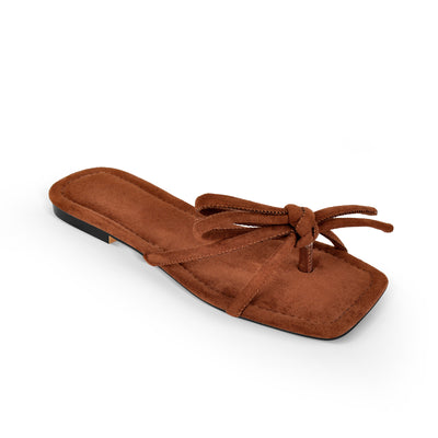 Brown Suede Flip Flops Thong Flats