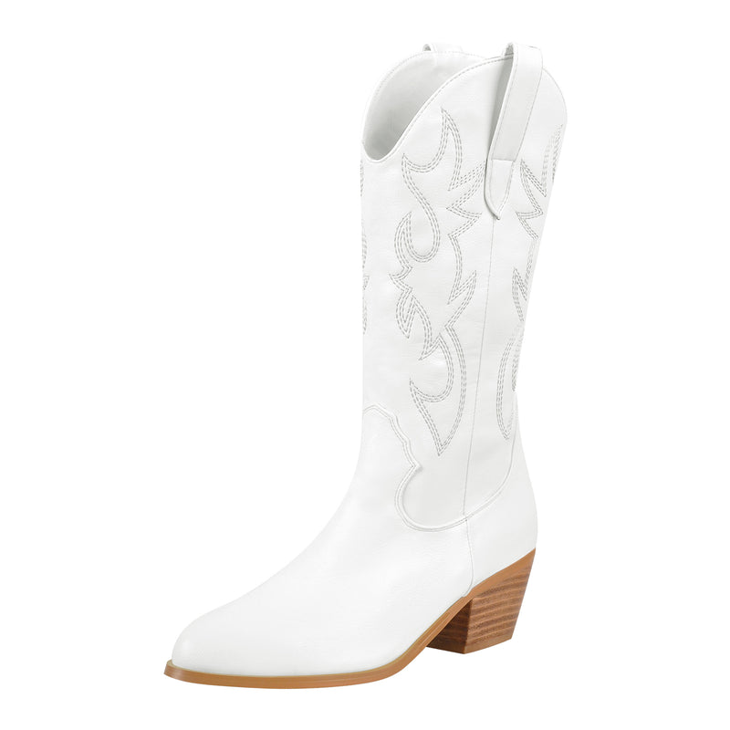 Mid-Calf Embroidered Pull On Western Boots