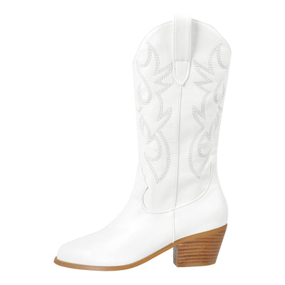 Mid-Calf Embroidered Pull On Western Boots