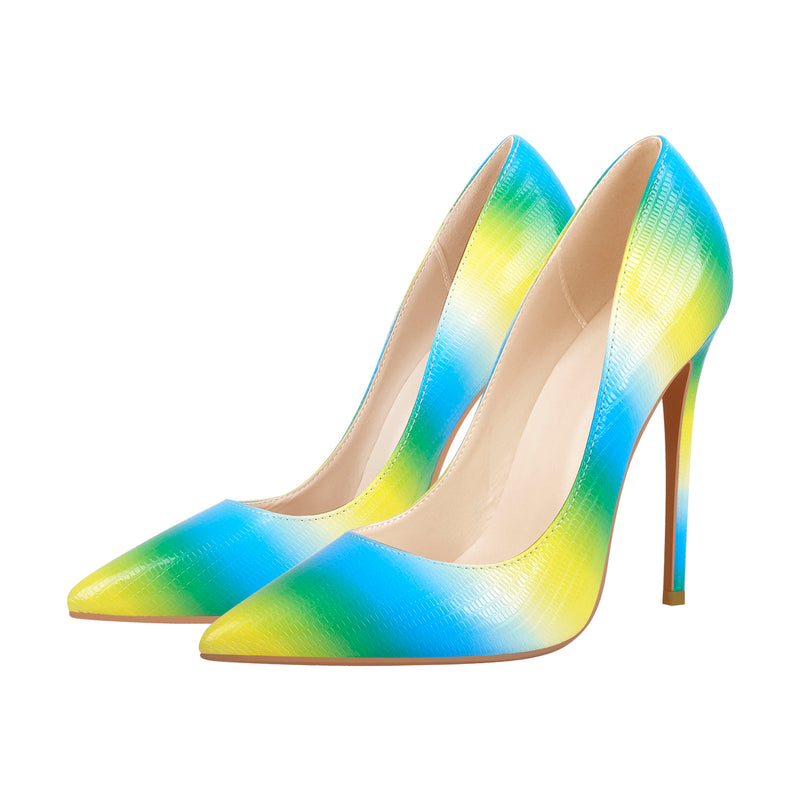 Multicolor Snake Pattern Pointed Toe Stilettos Pumps