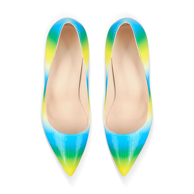 Multicolor Snake Pattern Pointed Toe Stilettos Pumps