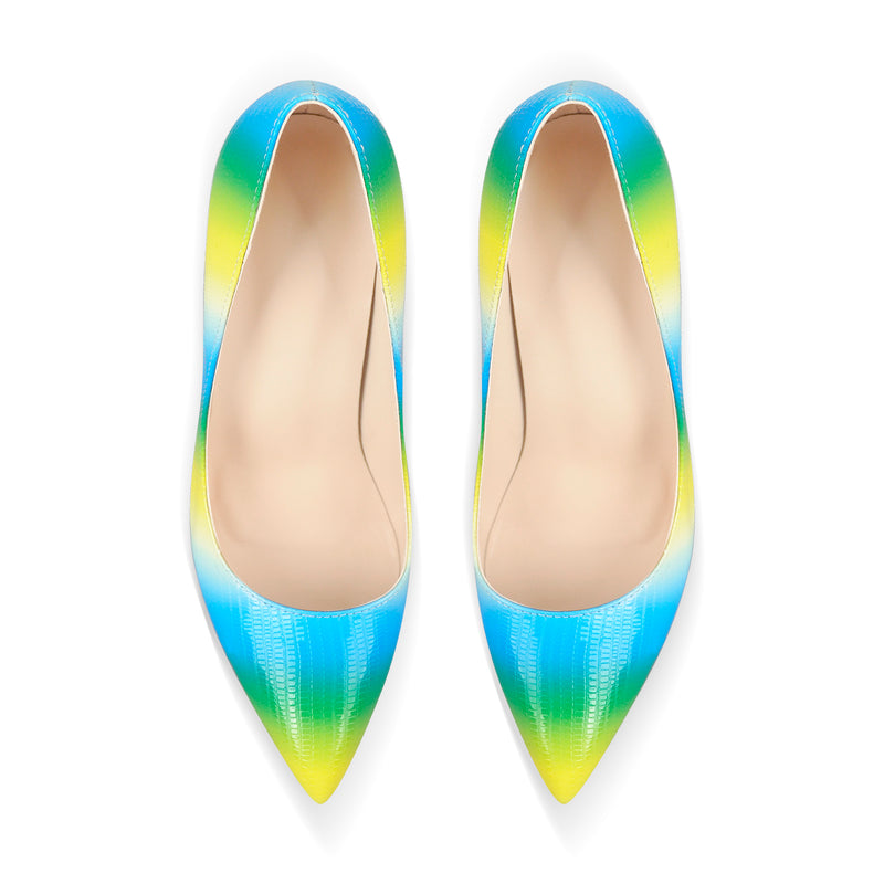 Multicolor Snake Pattern Pointed Toe Stilettos Pumps