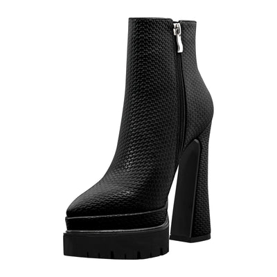 Double Platform Pointed Toe Zipper Ankle Boots