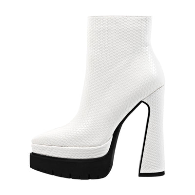 Double Platform Pointed Toe Zipper Ankle Boots