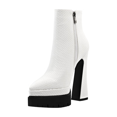 Double Platform Pointed Toe Zipper Ankle Boots
